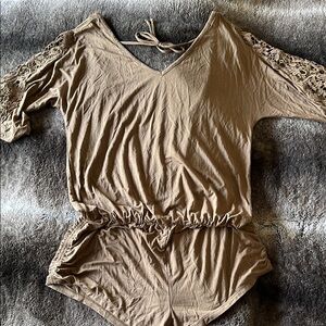 L*Space Tan Lace Sleeve Romper